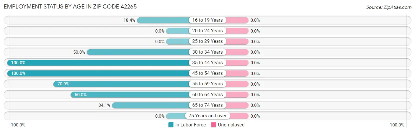 Employment Status by Age in Zip Code 42265