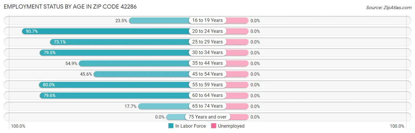 Employment Status by Age in Zip Code 42286