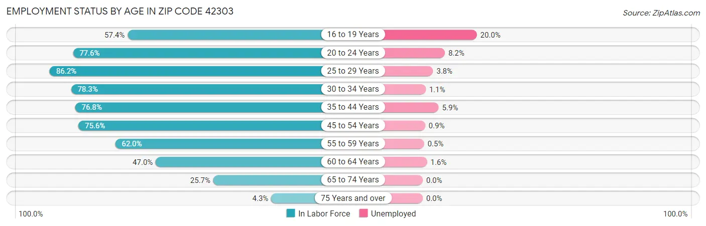Employment Status by Age in Zip Code 42303