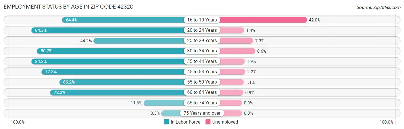 Employment Status by Age in Zip Code 42320