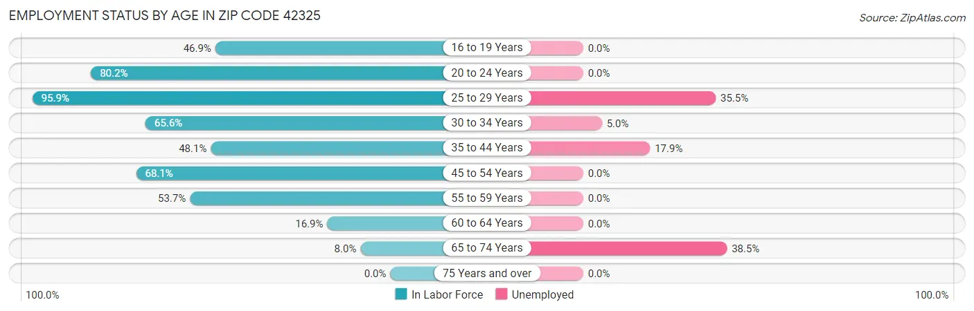 Employment Status by Age in Zip Code 42325