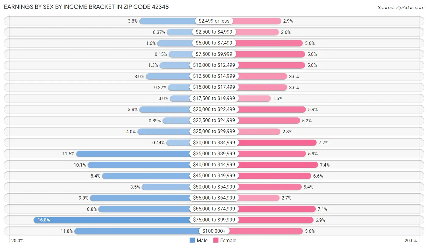 Earnings by Sex by Income Bracket in Zip Code 42348