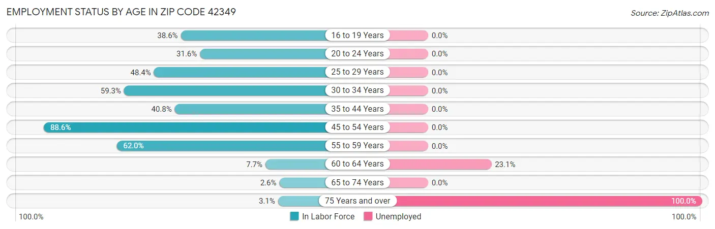 Employment Status by Age in Zip Code 42349