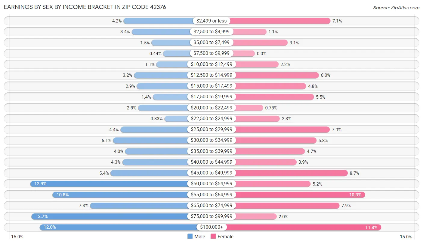 Earnings by Sex by Income Bracket in Zip Code 42376