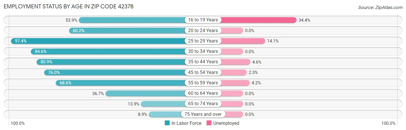 Employment Status by Age in Zip Code 42378