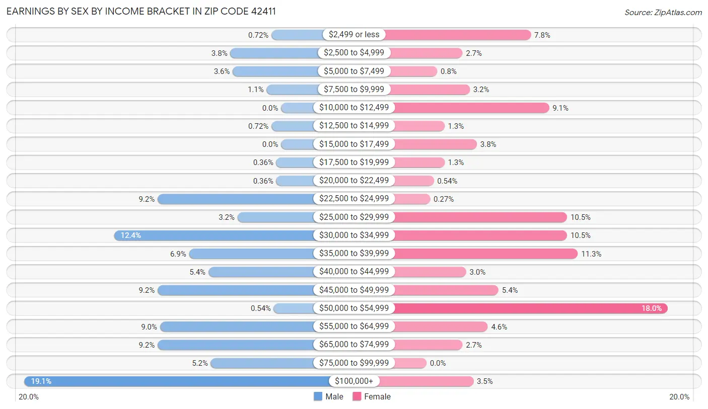 Earnings by Sex by Income Bracket in Zip Code 42411