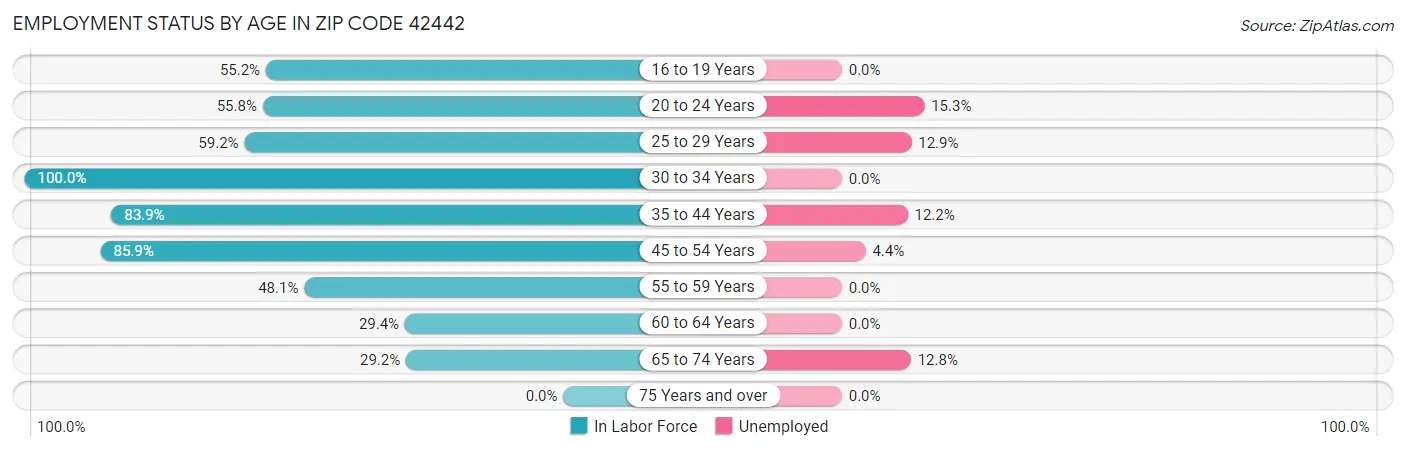 Employment Status by Age in Zip Code 42442