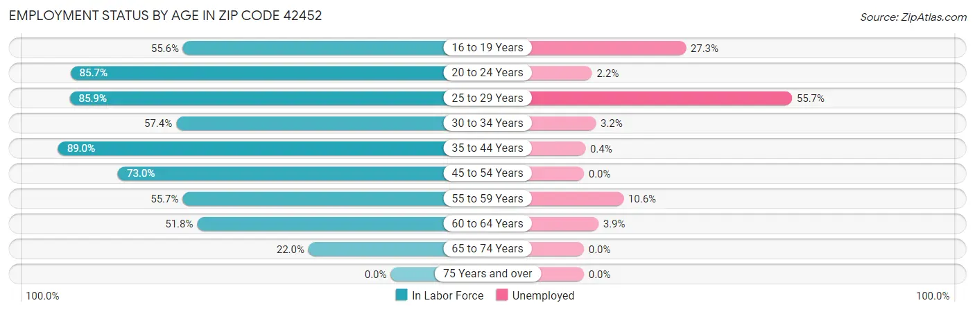 Employment Status by Age in Zip Code 42452