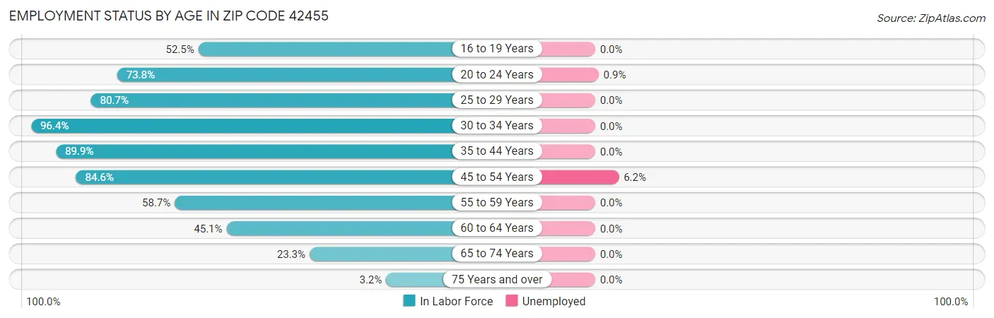 Employment Status by Age in Zip Code 42455