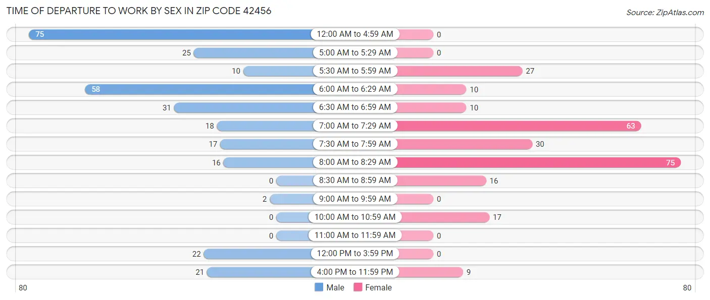 Time of Departure to Work by Sex in Zip Code 42456