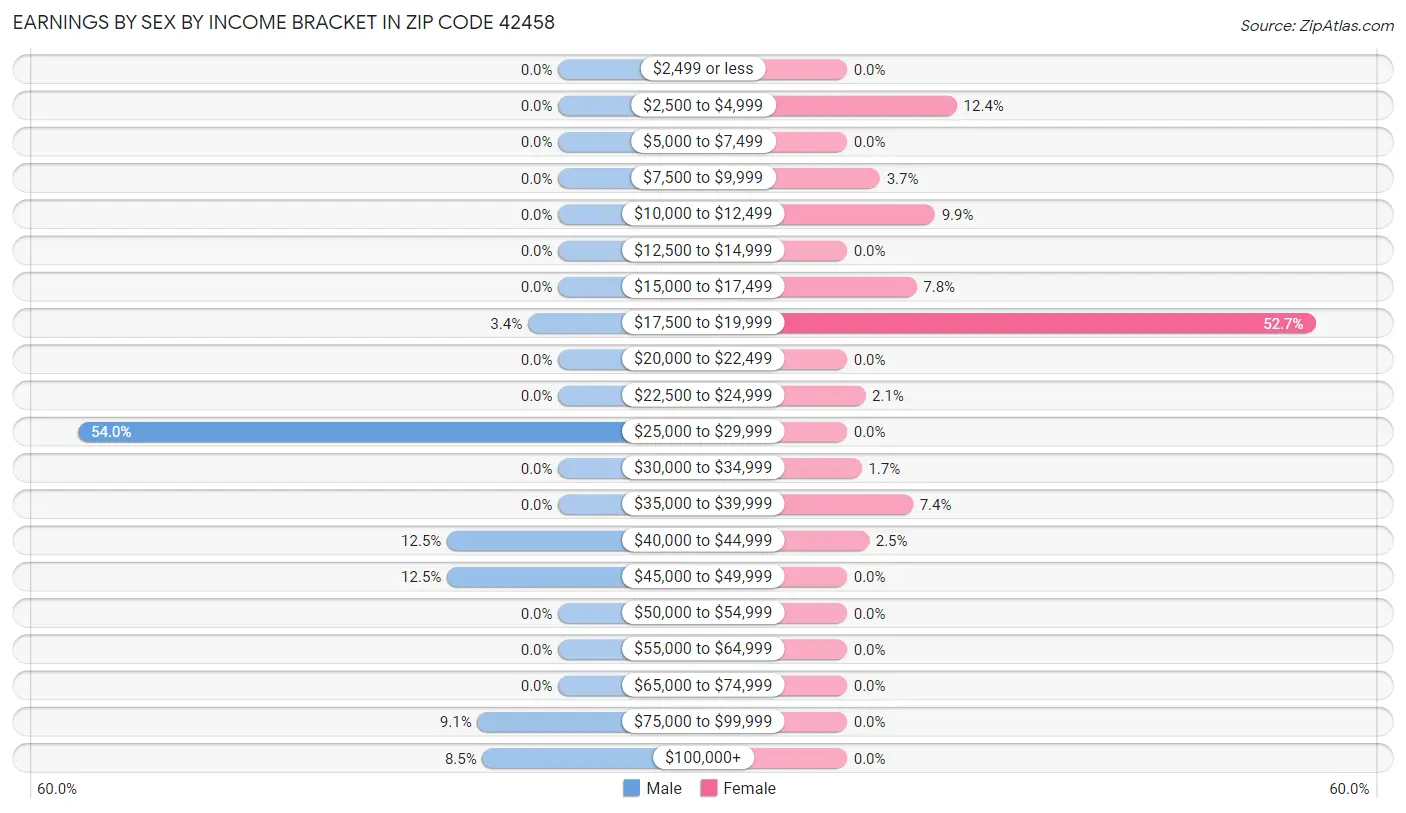 Earnings by Sex by Income Bracket in Zip Code 42458