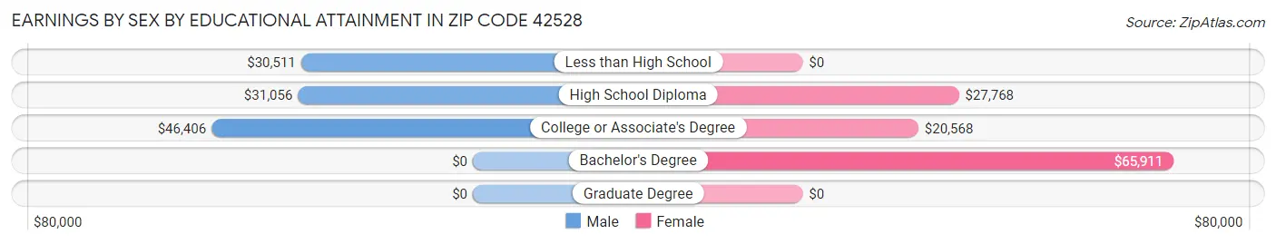 Earnings by Sex by Educational Attainment in Zip Code 42528