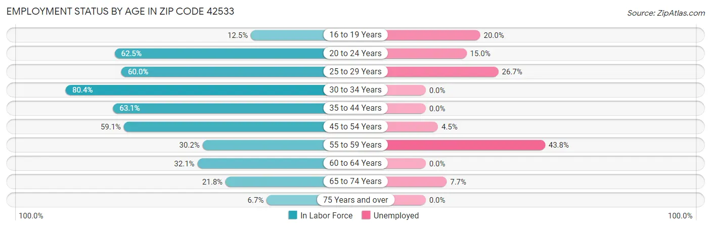 Employment Status by Age in Zip Code 42533