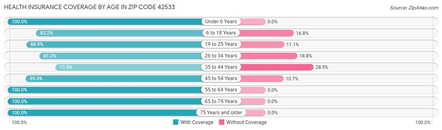 Health Insurance Coverage by Age in Zip Code 42533