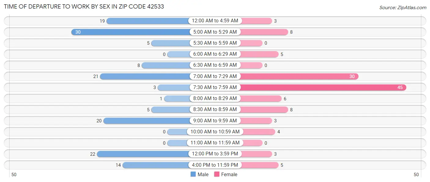 Time of Departure to Work by Sex in Zip Code 42533