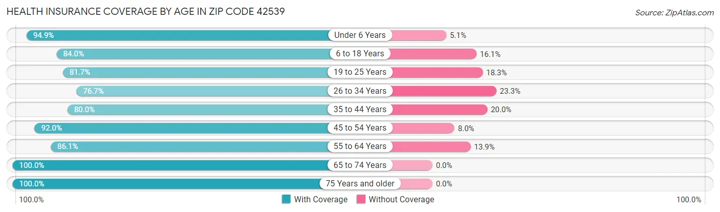 Health Insurance Coverage by Age in Zip Code 42539