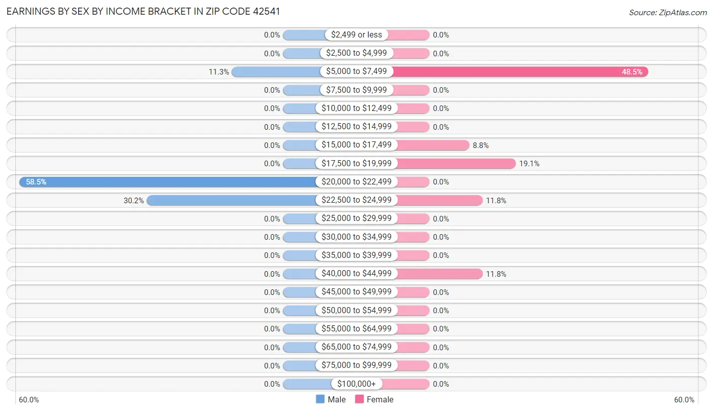 Earnings by Sex by Income Bracket in Zip Code 42541