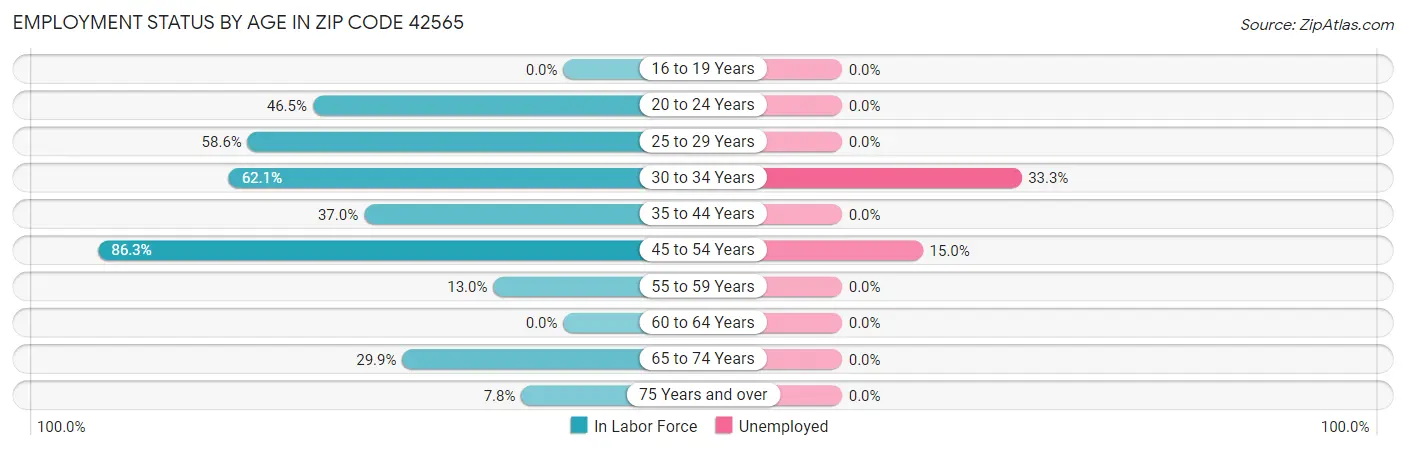 Employment Status by Age in Zip Code 42565