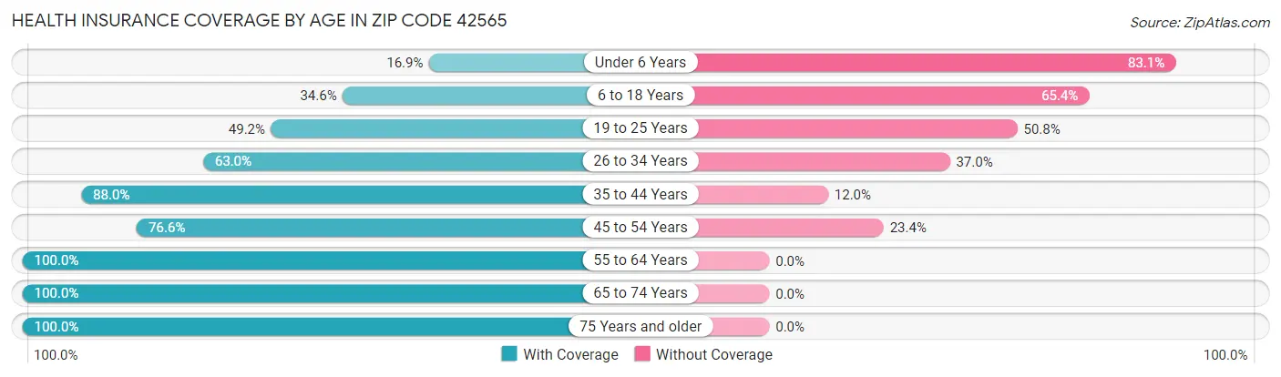 Health Insurance Coverage by Age in Zip Code 42565