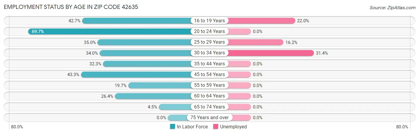 Employment Status by Age in Zip Code 42635