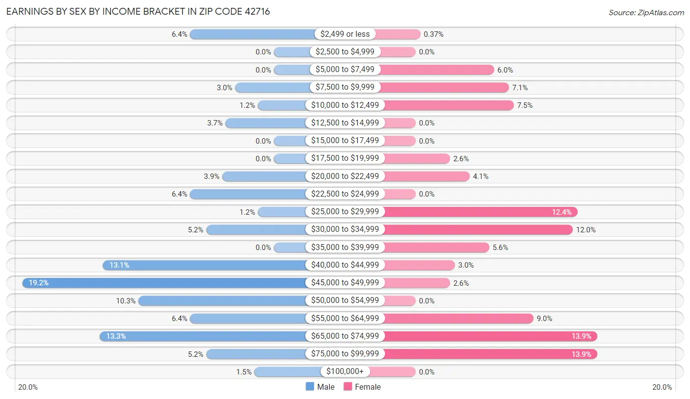 Earnings by Sex by Income Bracket in Zip Code 42716