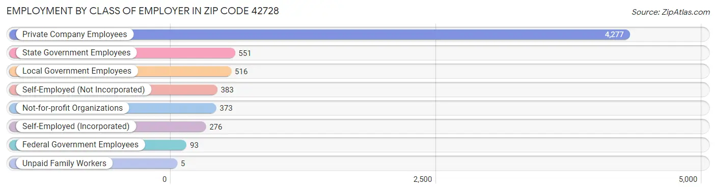 Employment by Class of Employer in Zip Code 42728