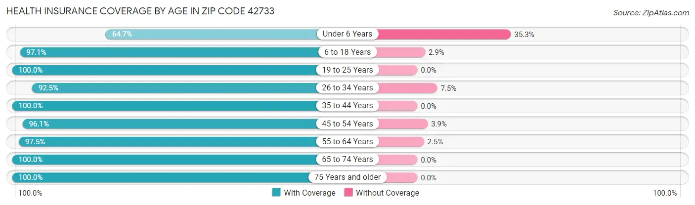 Health Insurance Coverage by Age in Zip Code 42733