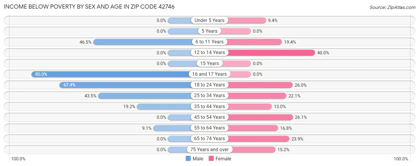 Income Below Poverty by Sex and Age in Zip Code 42746