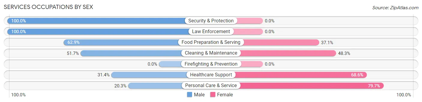 Services Occupations by Sex in Zip Code 42748