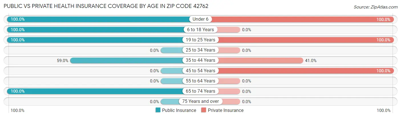 Public vs Private Health Insurance Coverage by Age in Zip Code 42762