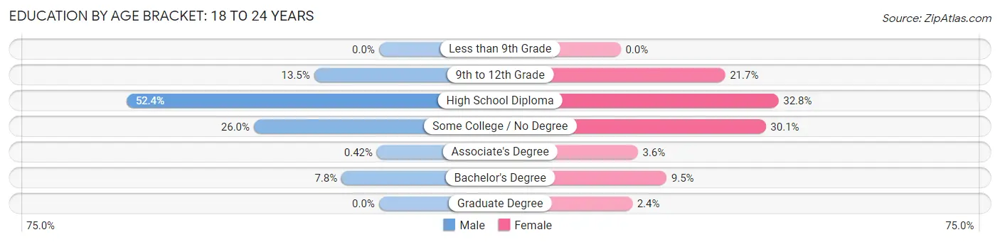 Education By Age Bracket in Zip Code 44129: 18 to 24 Years
