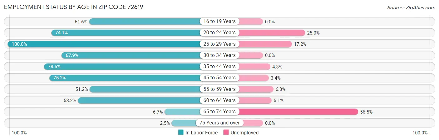 Employment Status by Age in Zip Code 72619