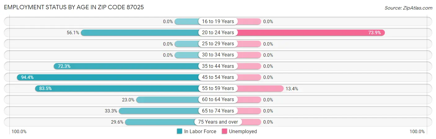 Employment Status by Age in Zip Code 87025