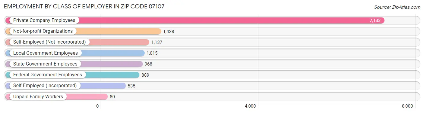 Employment by Class of Employer in Zip Code 87107
