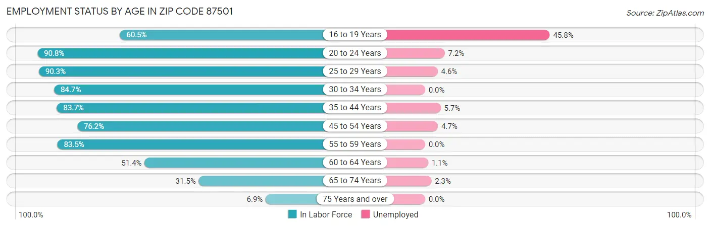 Employment Status by Age in Zip Code 87501