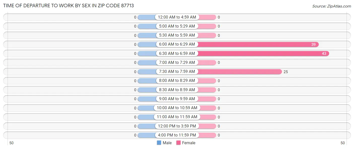 Time of Departure to Work by Sex in Zip Code 87713