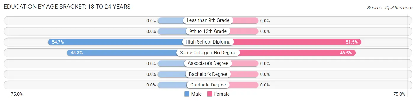 Education By Age Bracket in Zip Code 87747: 18 to 24 Years