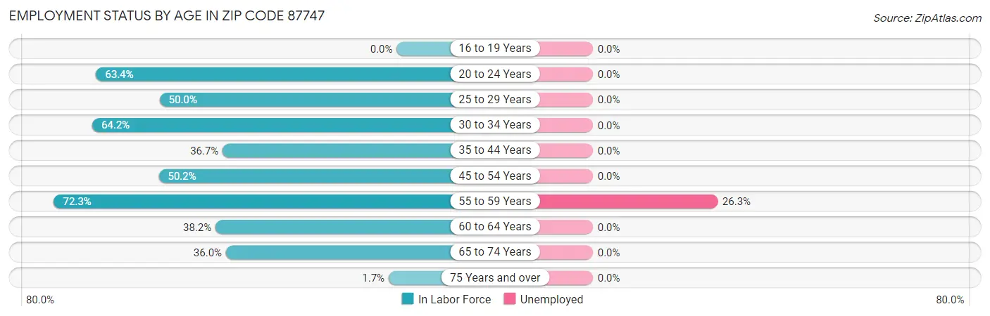Employment Status by Age in Zip Code 87747