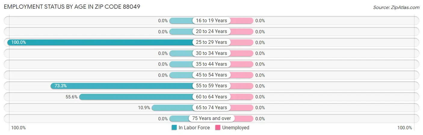 Employment Status by Age in Zip Code 88049