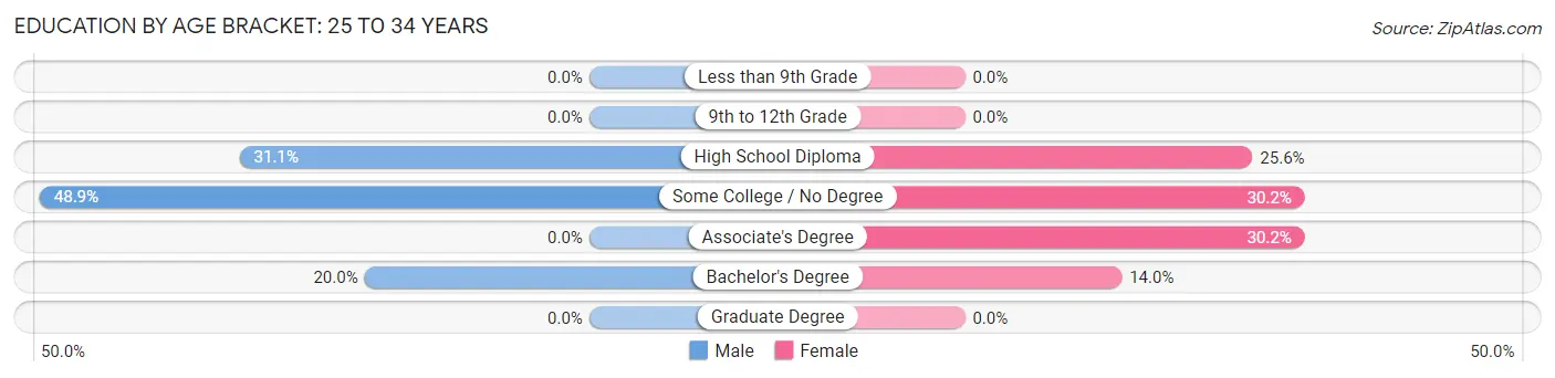 Education By Age Bracket in Zip Code 88124: 25 to 34 Years