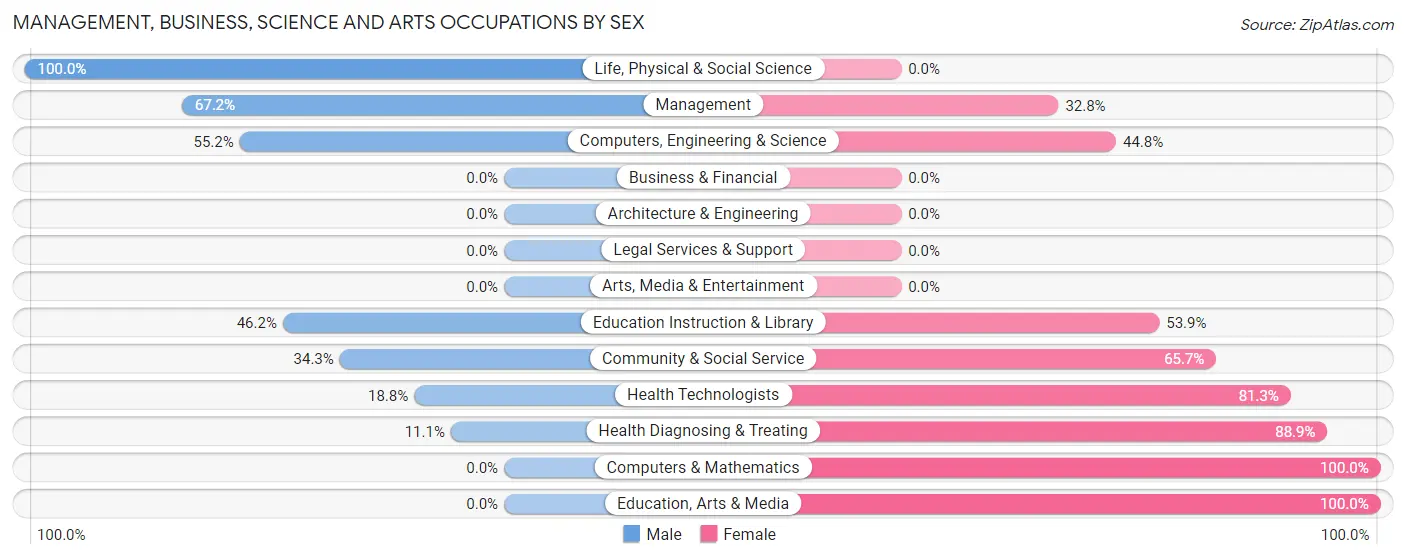 Management, Business, Science and Arts Occupations by Sex in Zip Code 88135