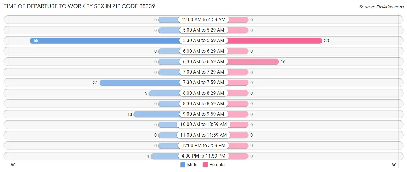 Time of Departure to Work by Sex in Zip Code 88339