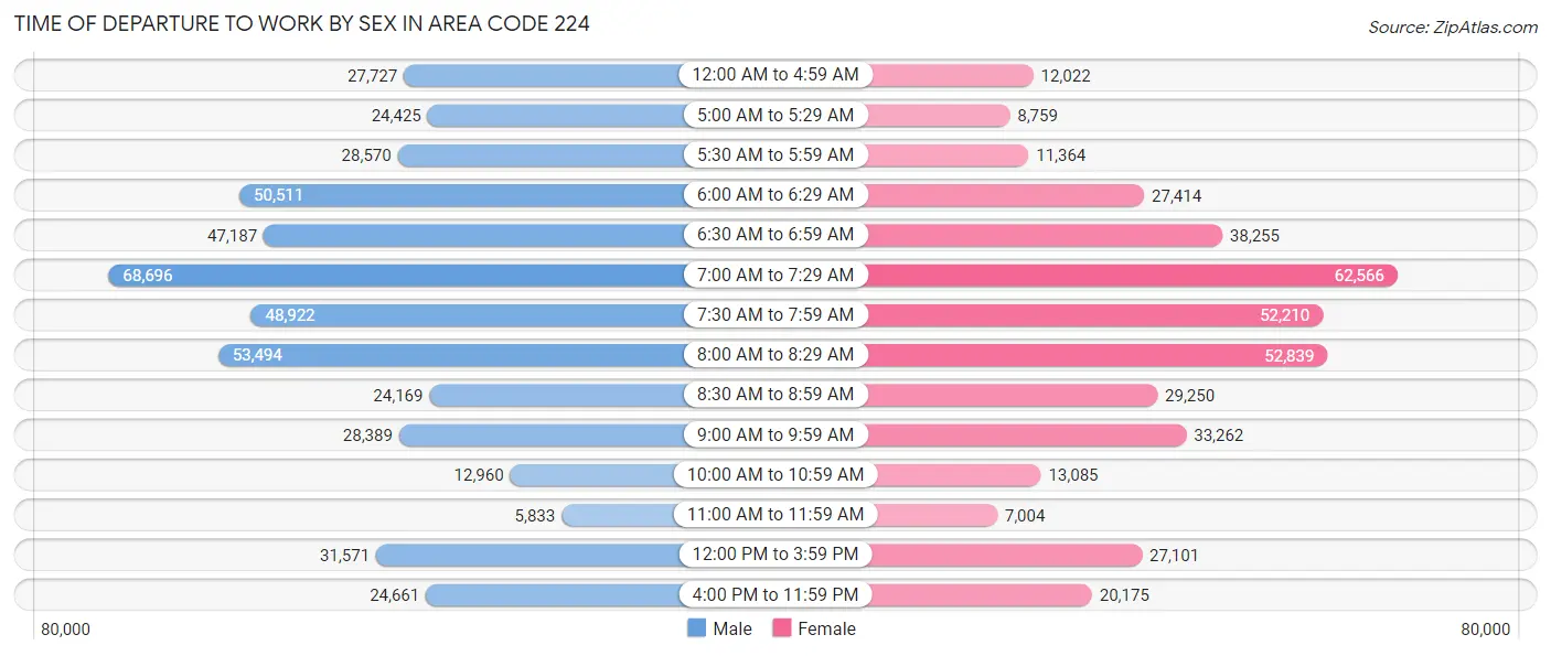 Time of Departure to Work by Sex in Area Code 224