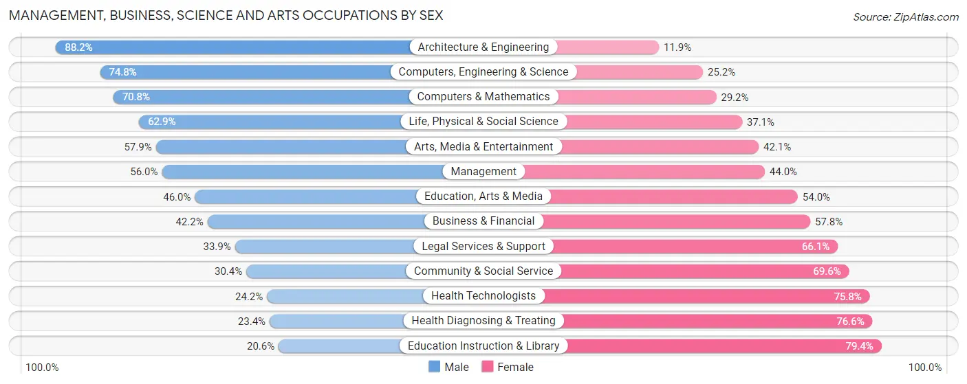 Management, Business, Science and Arts Occupations by Sex in Area Code 228
