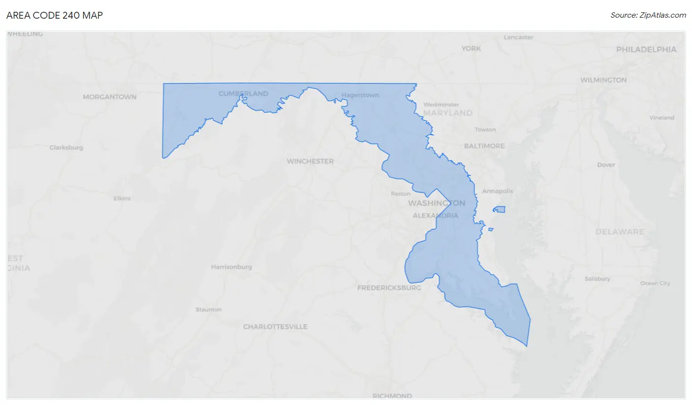 Area Code 240 Map