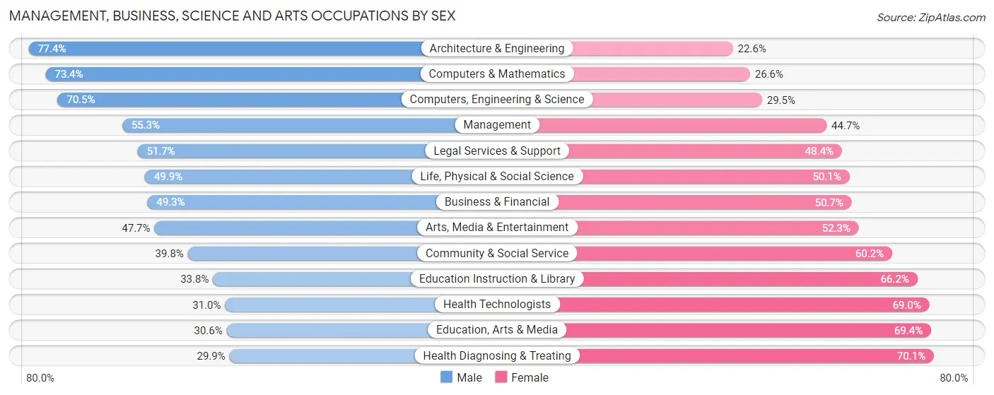 Management, Business, Science and Arts Occupations by Sex in Area Code 312