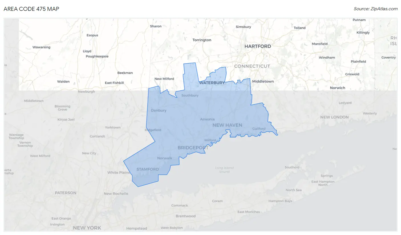 Area Code 475 Map