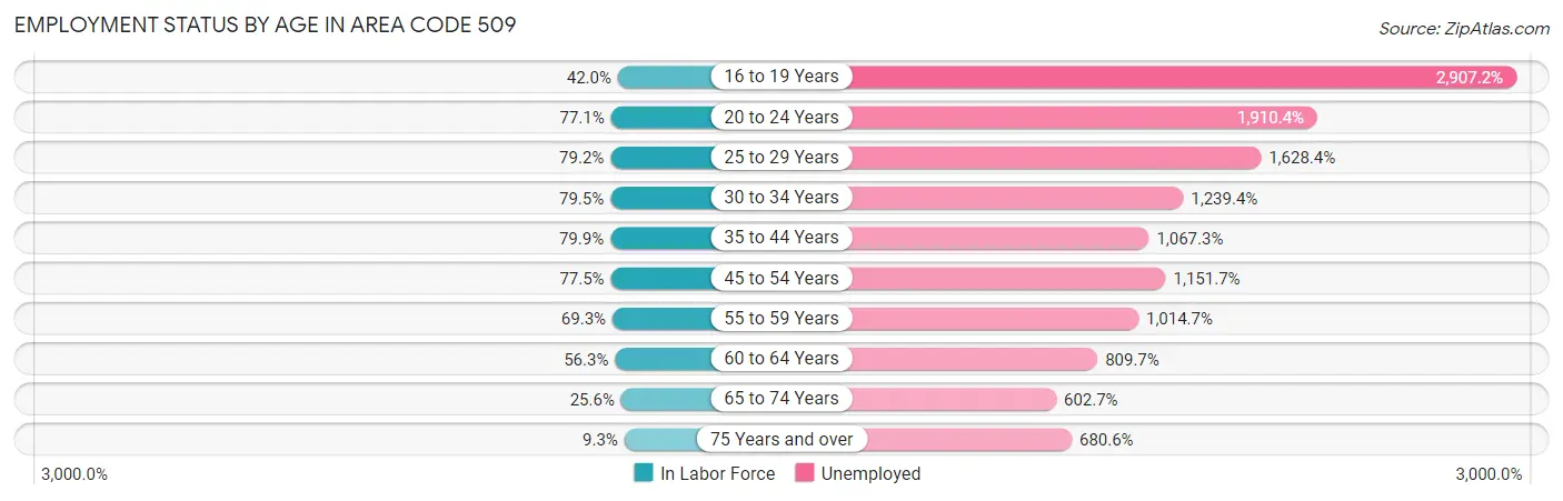 Employment Status by Age in Area Code 509