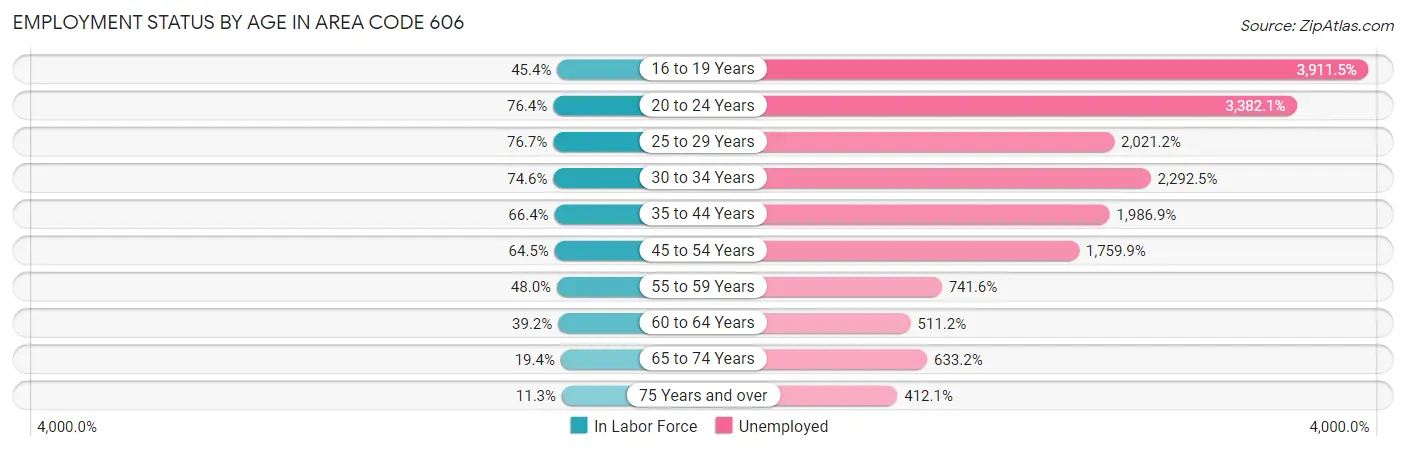 Employment Status by Age in Area Code 606