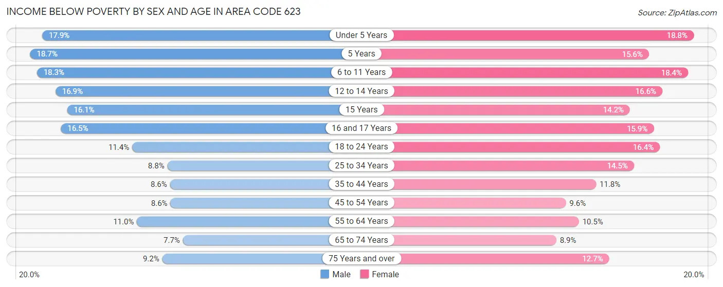 Income Below Poverty by Sex and Age in Area Code 623